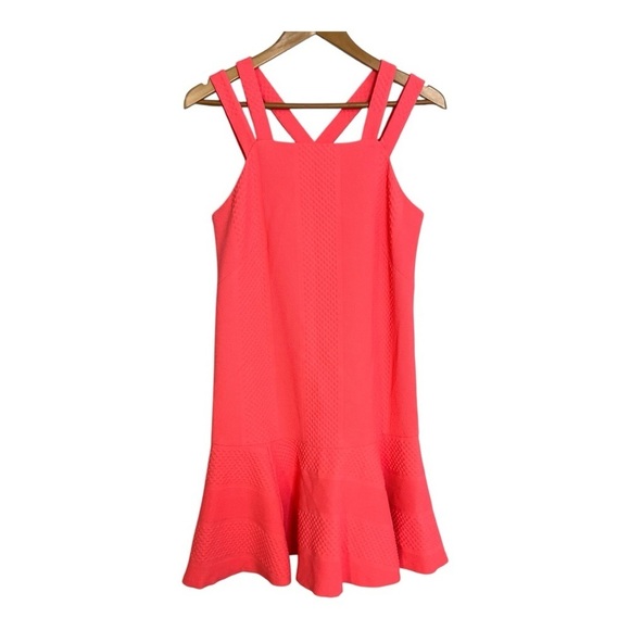 Nanette Lepore Coral Criss-Cross Strap Stretchy Mini Sun Dress. Size 8. - Picture 1 of 12
